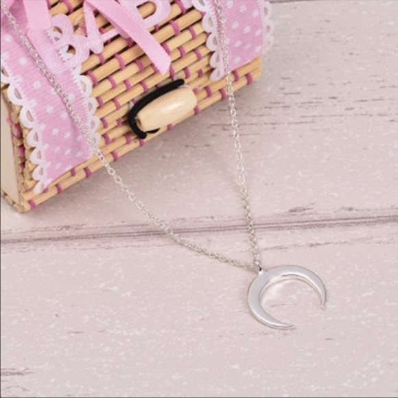 Silver Tone Boho Crescent Moon Necklace - Picture 2 of 5